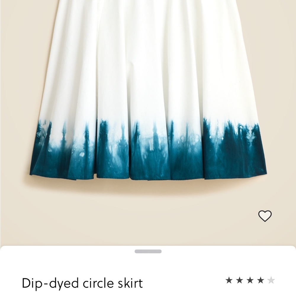 J. Crew White Circle Skirt with Teal Blue Dip-Dye Hem NWOT